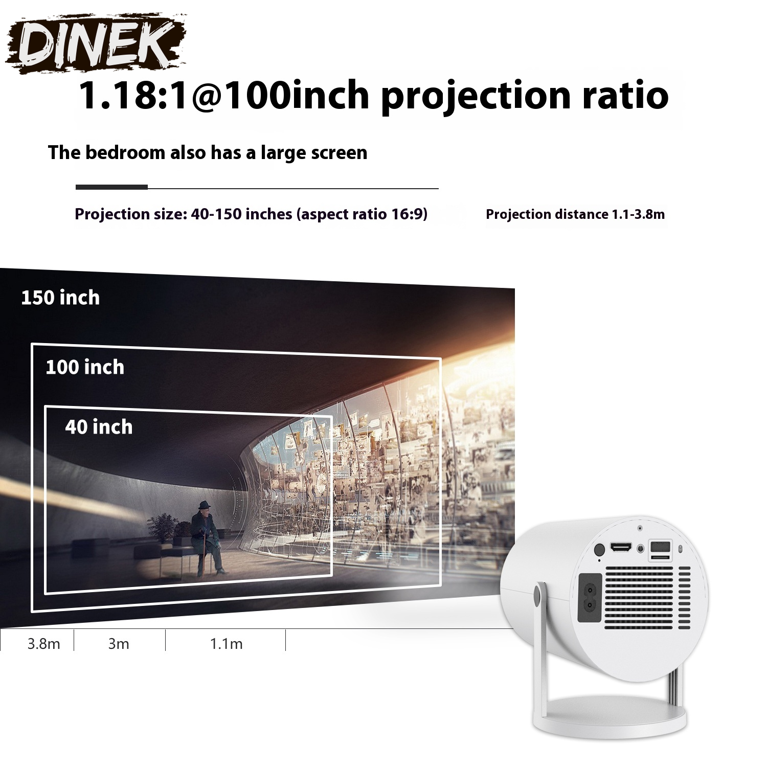 Portable Projector Small Straight Projector for Home Use 180 Degrees Projection Angle Automatic Focus Home Video Projector